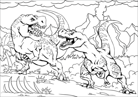 Tyrannosaur Fight Coloring Page